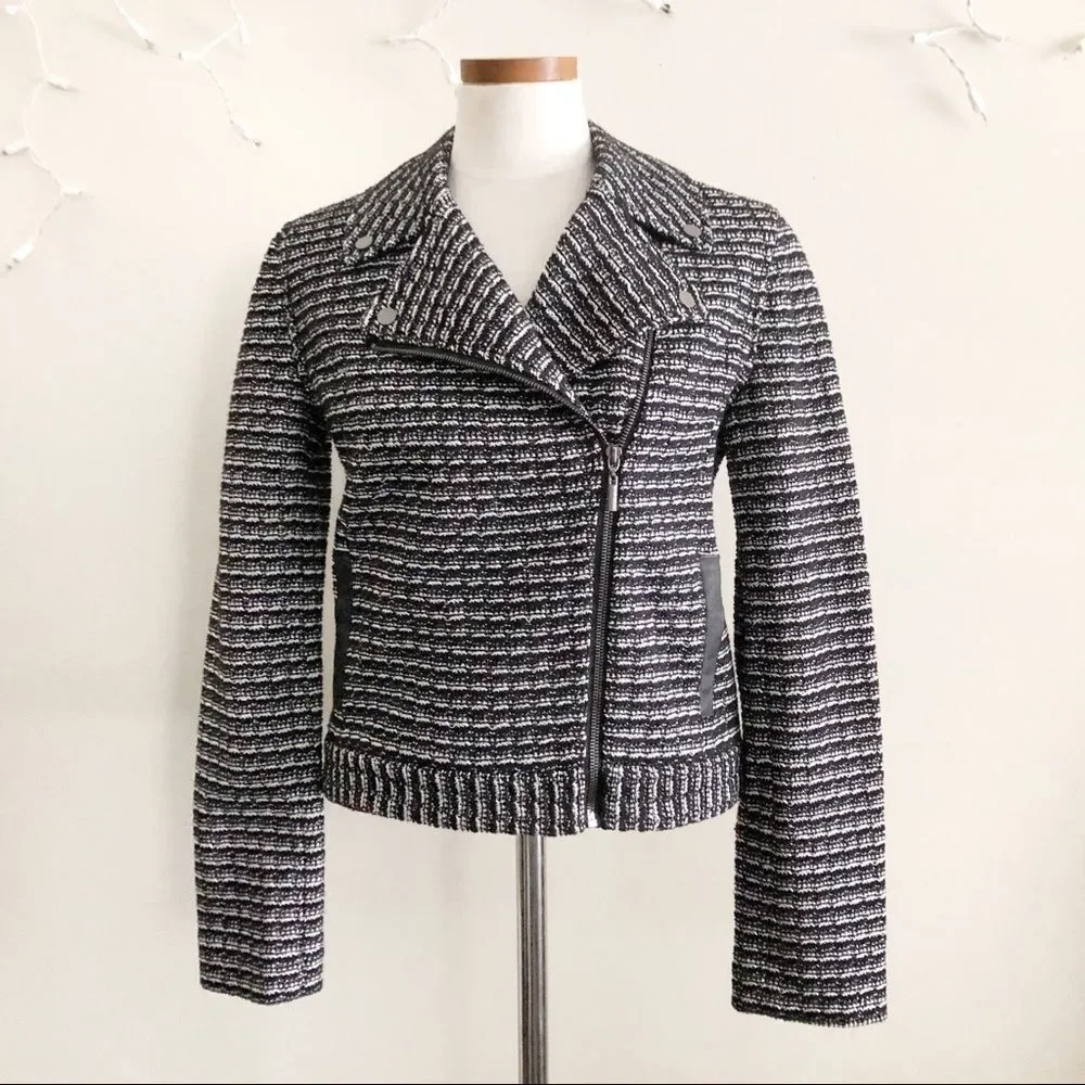 New Tory Burch Raffia Knit Tweed Moto jacket NWT - Picture 2 of 8